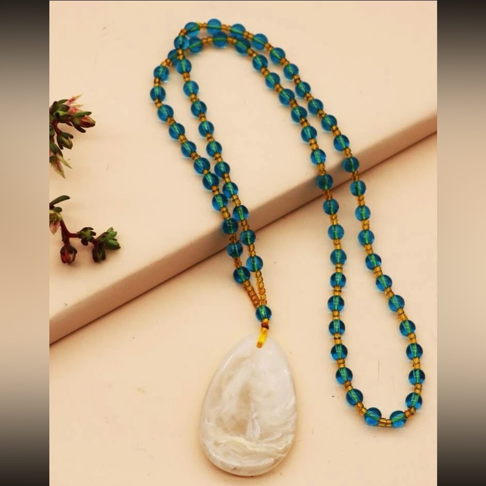 Vintage Natural Honey Yellow Jadeite Jade Gemstone Water Drop Beaded Necklace - Picture 10 of 12